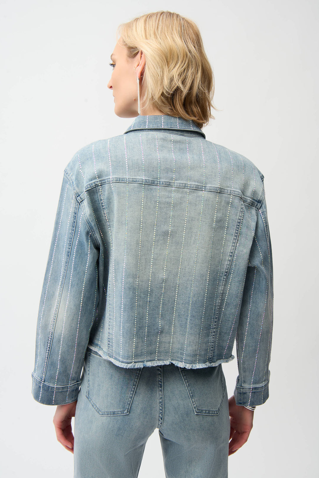 LIGHT BLUE RHINESTONE STRIPE JEAN JACKET