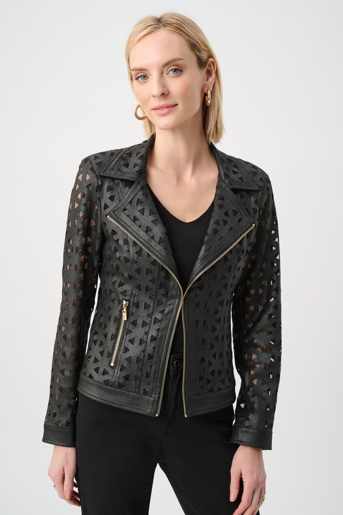 LASER CUT FAUX SUEDE & MESH MOTO JACKET – Aldila Boutique