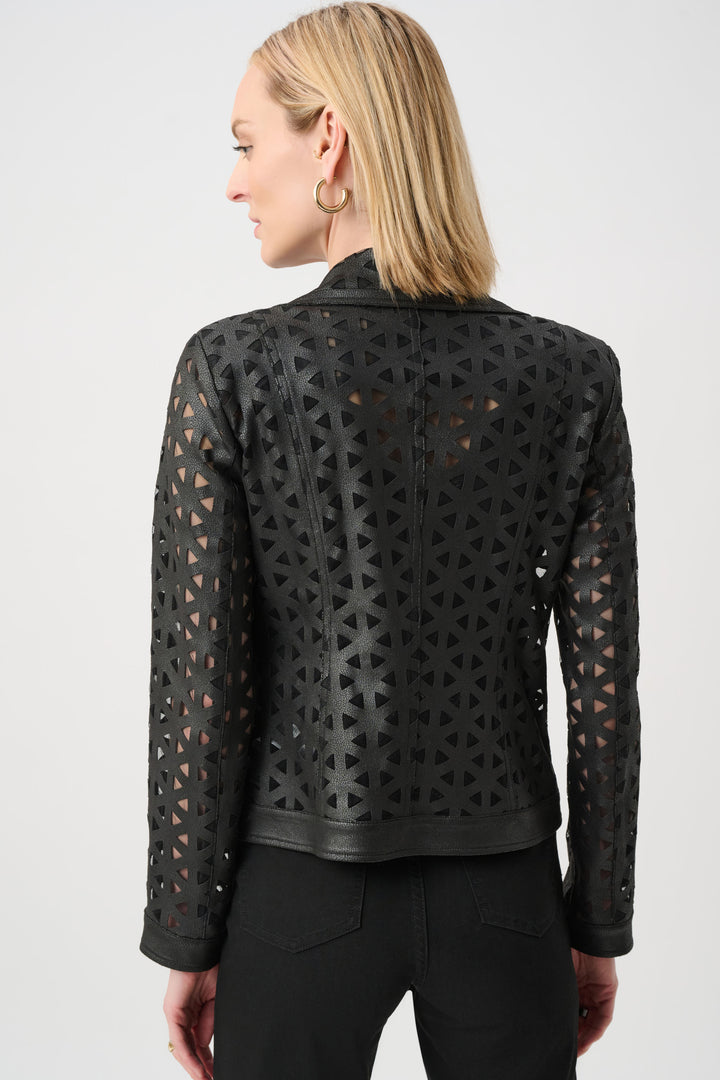 LASER CUT FAUX SUEDE &amp; MESH MOTO JACKET
