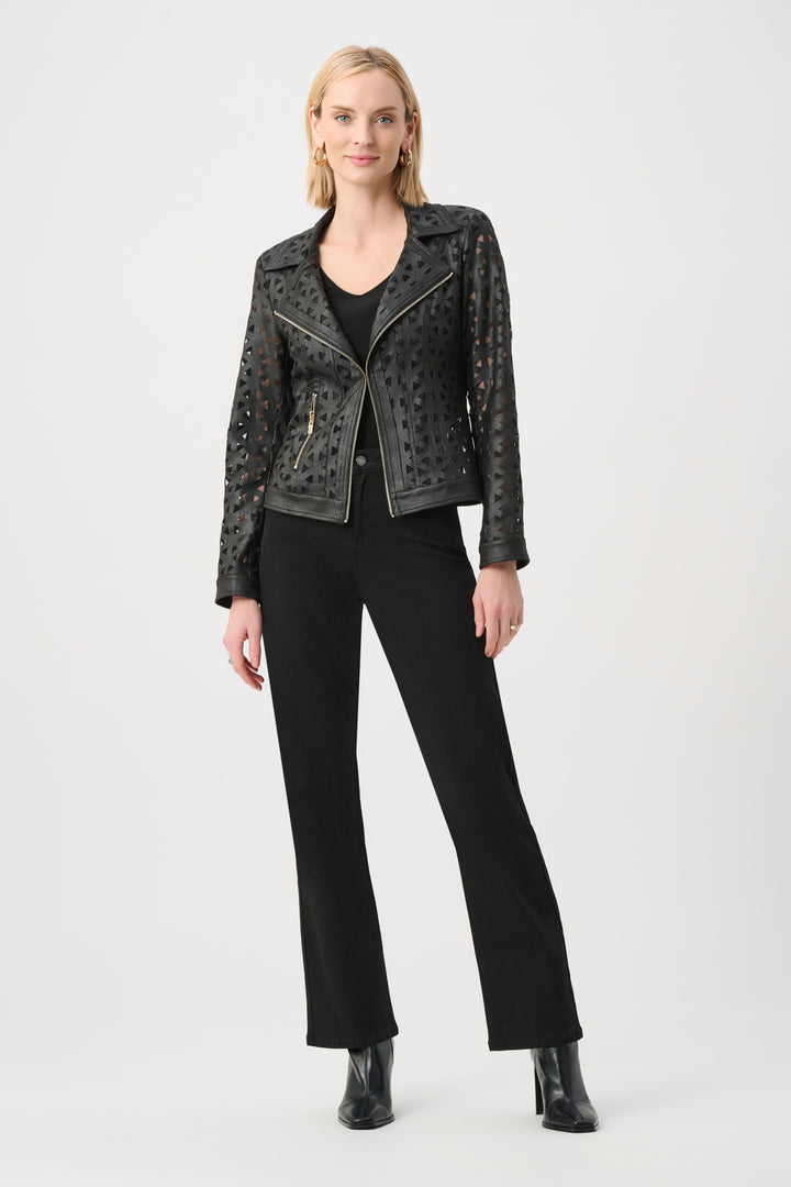 LASER CUT FAUX SUEDE &amp; MESH MOTO JACKET