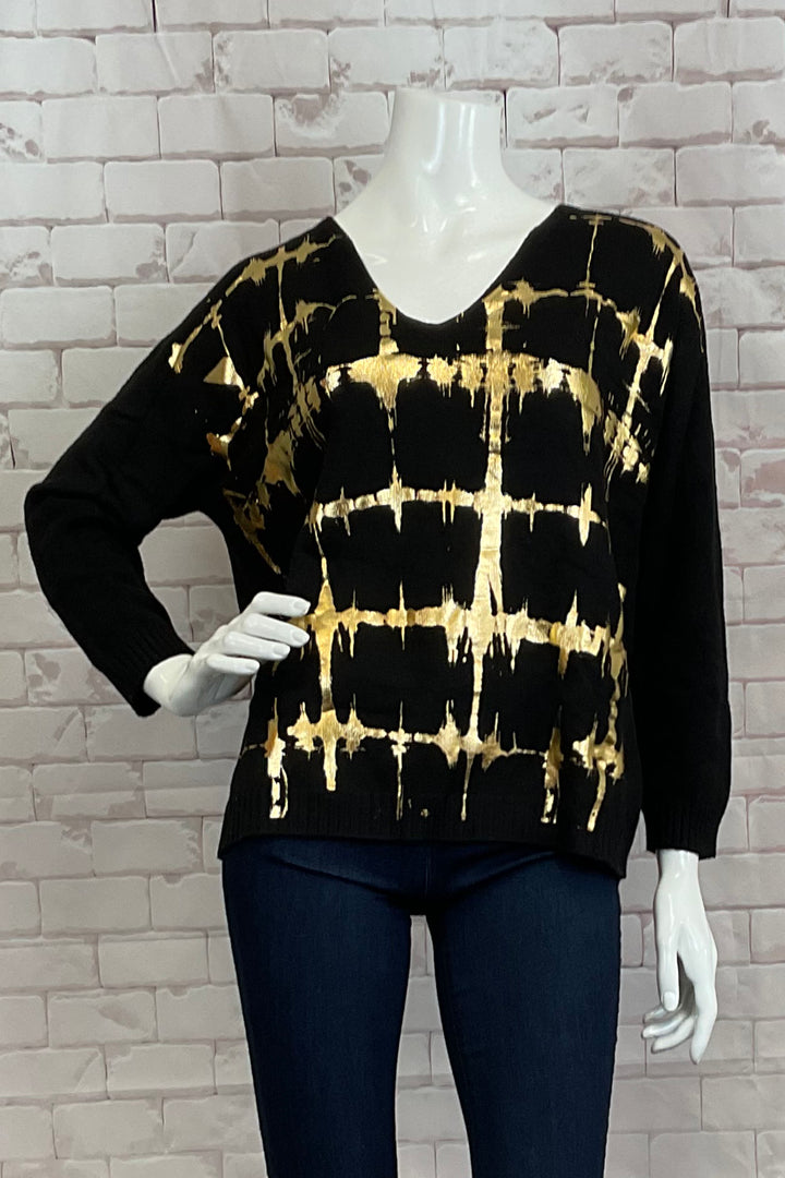 V-NECK TOP WITH GOLD FOIL