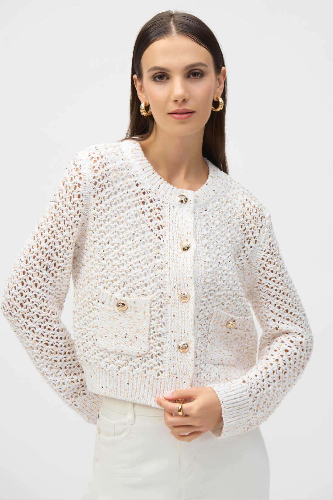 VANILLA GOLD CROCHET CARDIGAN WITH SEQUINS – Aldila Boutique
