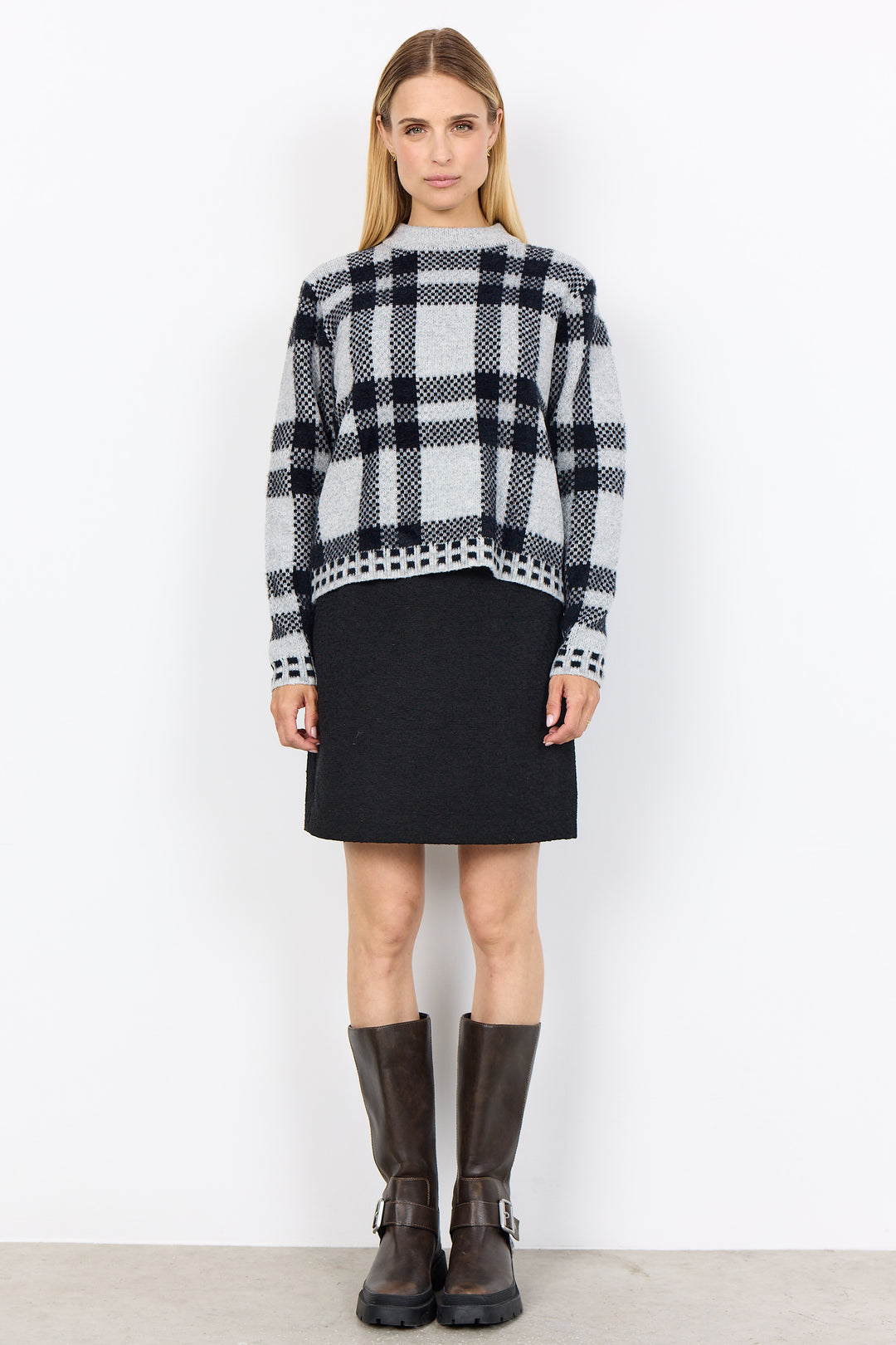 PLAID LS MOCK NECK SWEATER TOP
