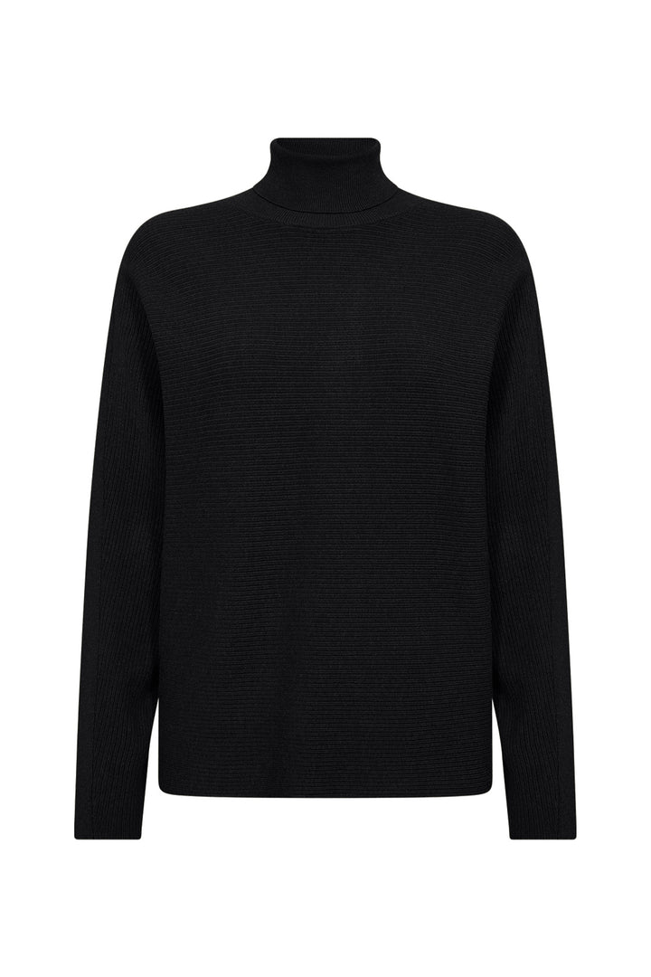 Soya Concept Fall 2025 
This black ribbed turtleneck pullover features a sleek dolman silhouette and full-length sleeves for a refined yet relaxed style. The ribbed texture adds subtle dimension while providing comfortable stretch.