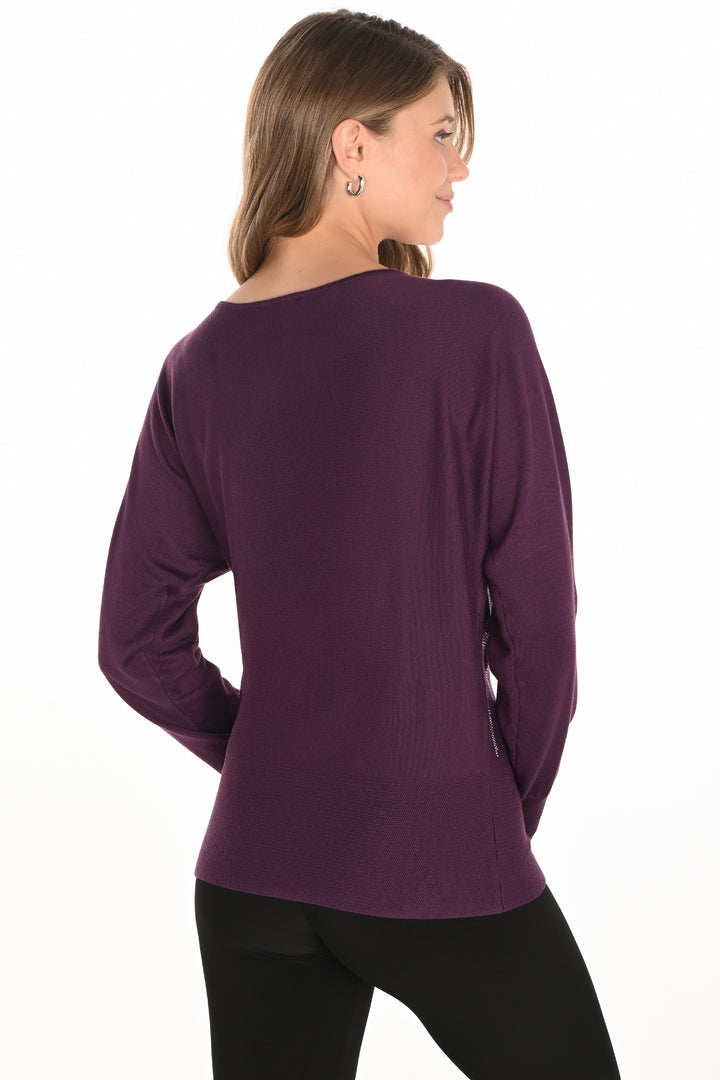 PLUM RHINESTONE EMBELLISHED DOLMAN SWEATER TOP