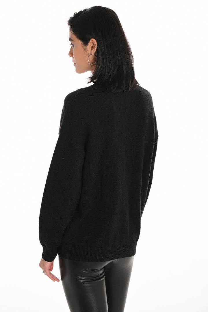 BLACK LS SWEATER TOP WITH MULTICOLOUR HEARTS