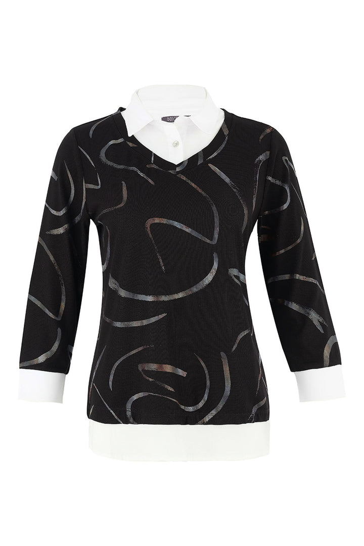 Dolcezza Fall 2025 
The Dancing in the Dark Fooler Top and blouse is a stylish and comfortable choice for any wardrobe. The soft stretch jersey fabric is comfortable to wear and features contrasting white collar and cuffs with an interesting brushstroke print design all-over.
