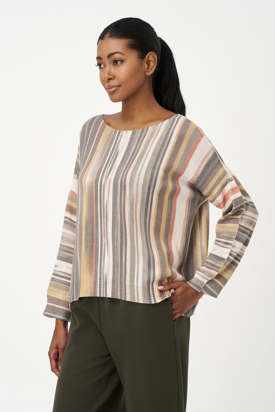 STRIPES DOLMAN SWEATER TOP