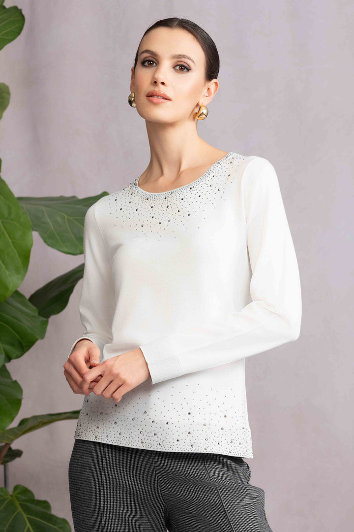 LS SWEATER TOP WITH RHINESTONE DETAILS
