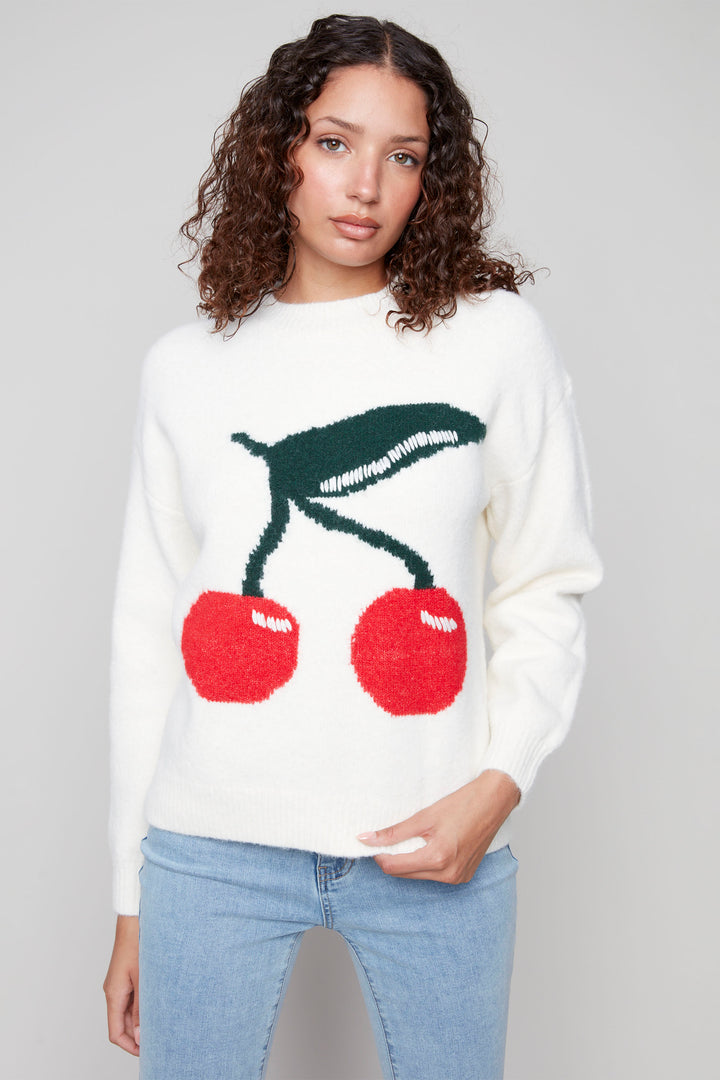 LS SWEATER TOP WITH CHERRIES