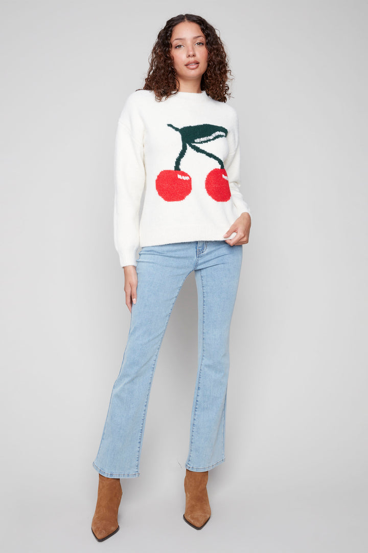 LS SWEATER TOP WITH CHERRIES