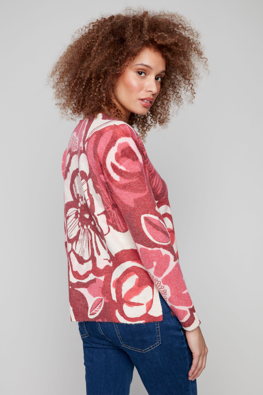 FLORAL LS V-NECK SWEATER TOP