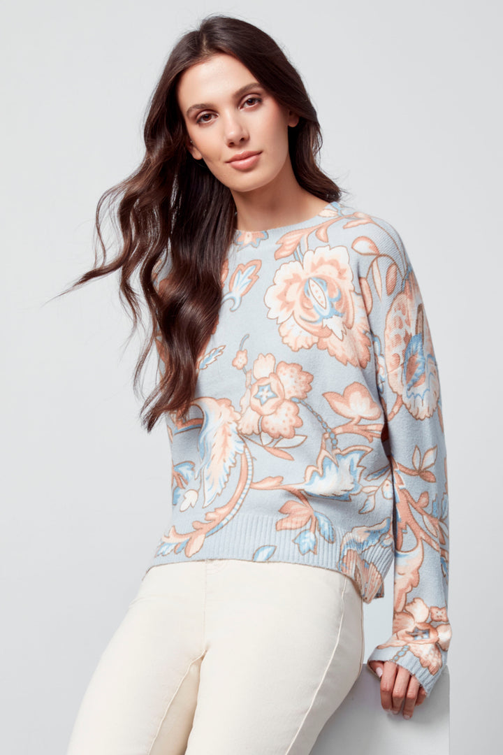 Charlie B Fall 2025 
This new sweater combines a neat printed design with cozy long sleeves and a classic crew neck. Crafted from a light sweater fabric with a fuzzy texture, it offers both comfort and style.