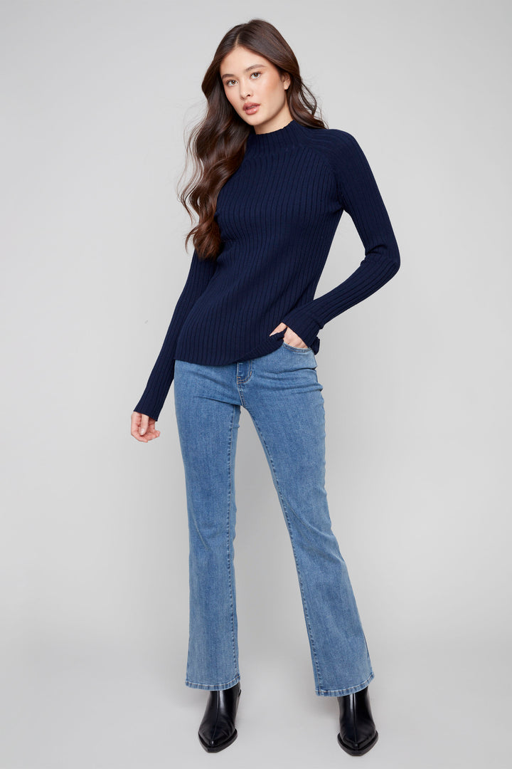 RIBBED MOCK NECK SWEATER TOP