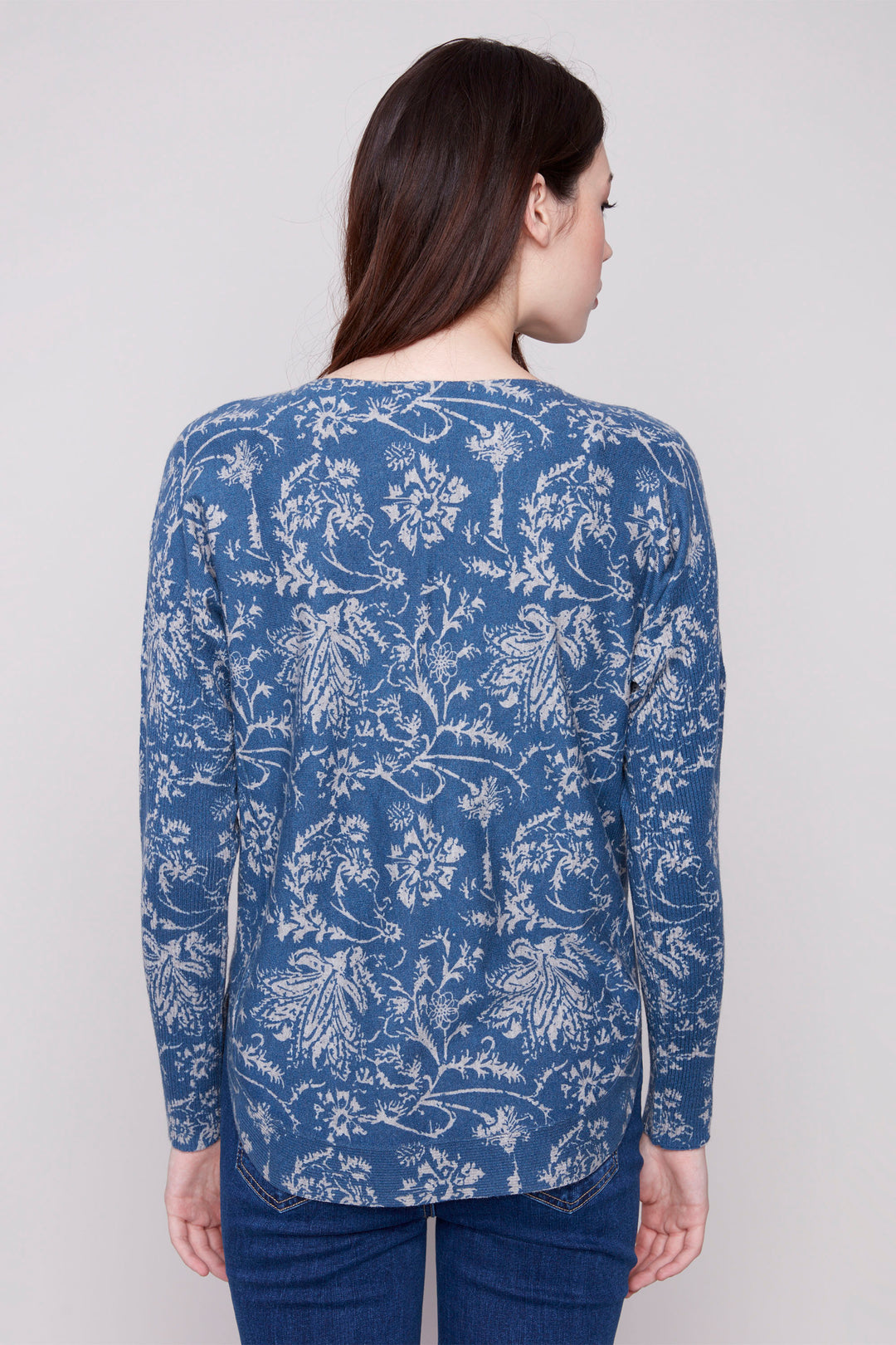 CALICO BLUE FLORAL LS SWEATER TOP