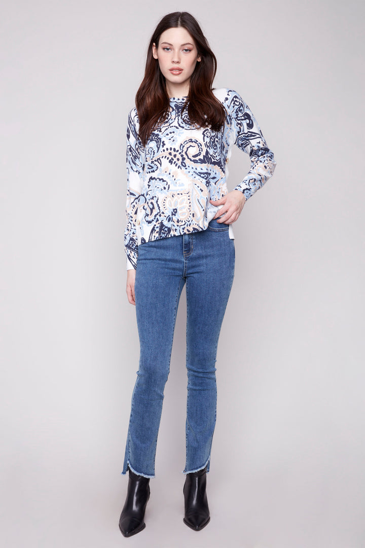 PAISLEY LS TOP WITH SIDE BUTTONS