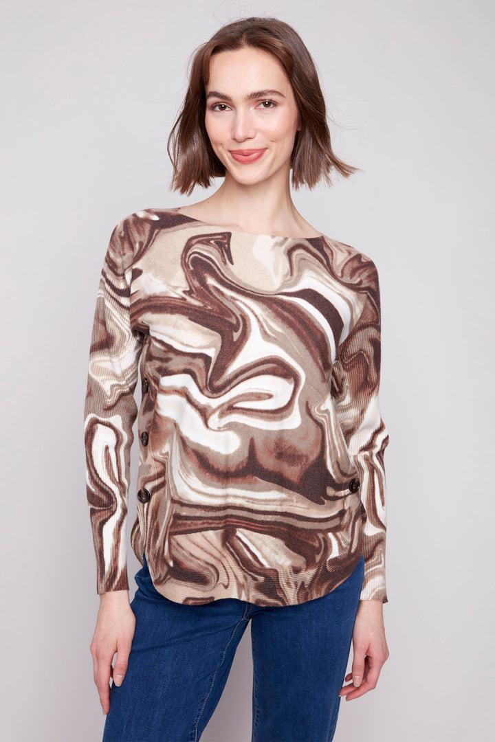 Charlie B Fall 2025 
Made with super plush and soft fabric, this light sweater top features long loose ribbed sleeves for a cozy fit