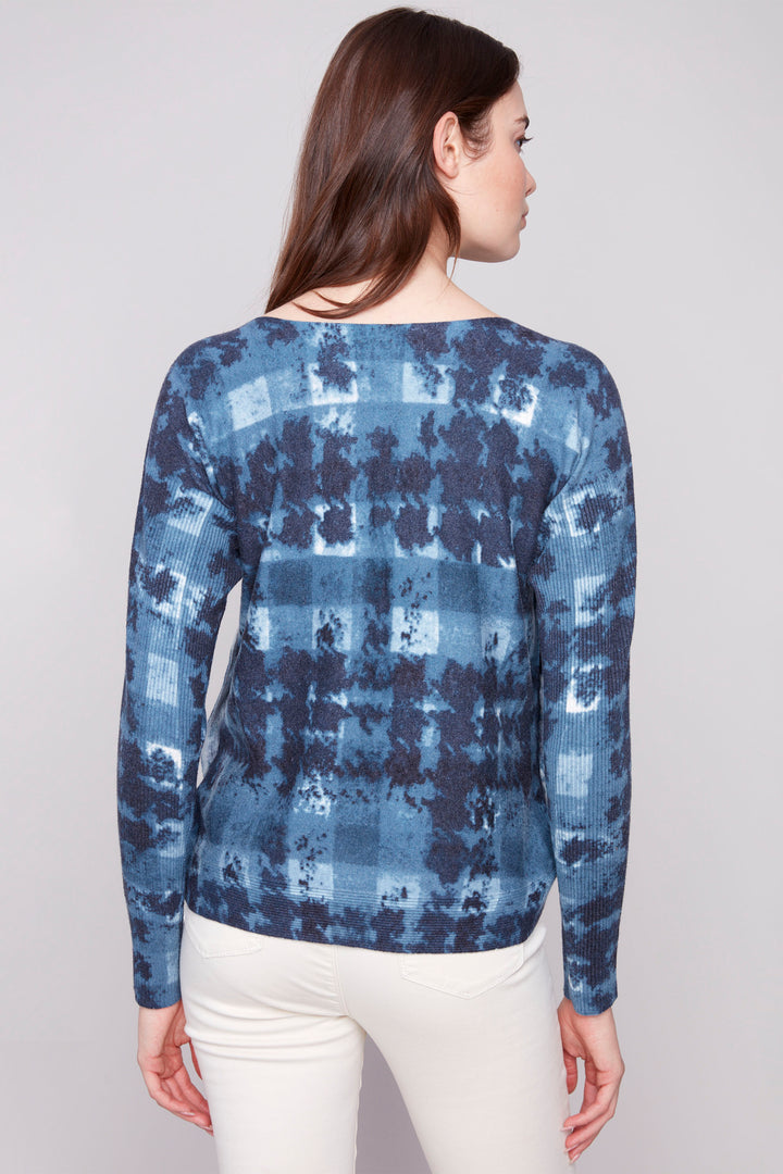 SHADOW PRINT LS TOP WITH SIDE BUTTONS