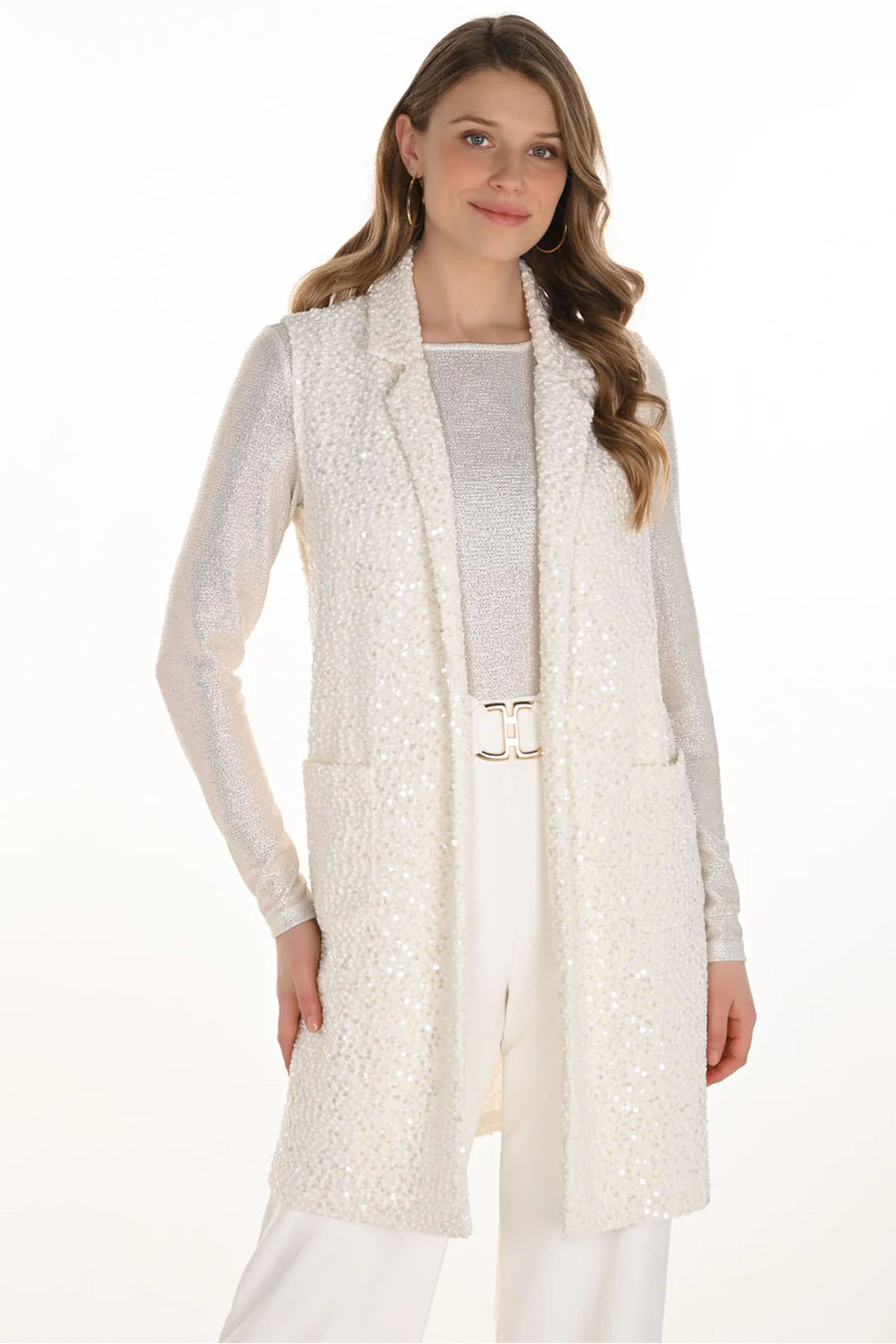 WINTER WHITEBOUCLE TEXTURED SEQUIN VEST