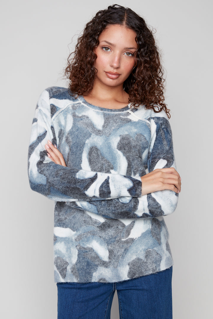 REVERSIBLE CASCADE PRINT SWEATER TOP