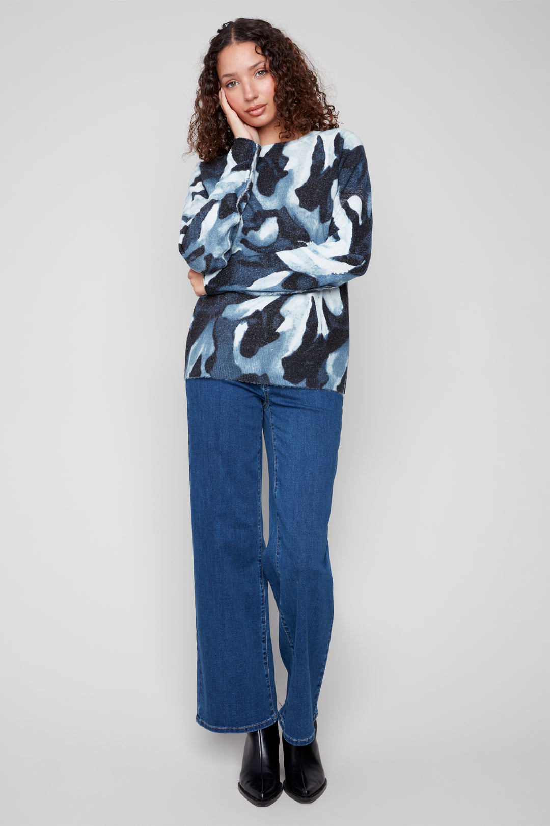 REVERSIBLE CASCADE PRINT SWEATER TOP