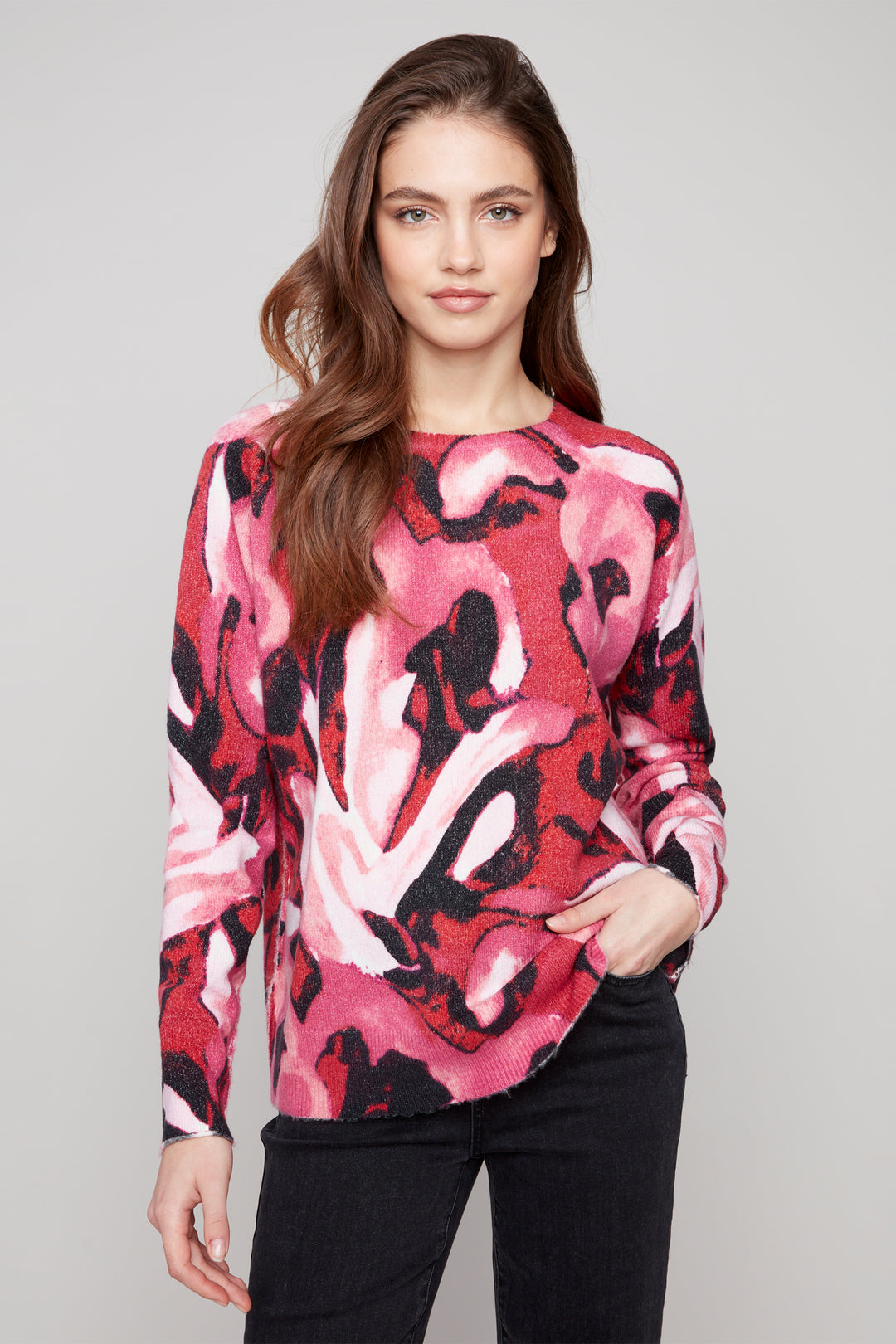 REVERSIBLE CASCADE PRINT SWEATER TOP