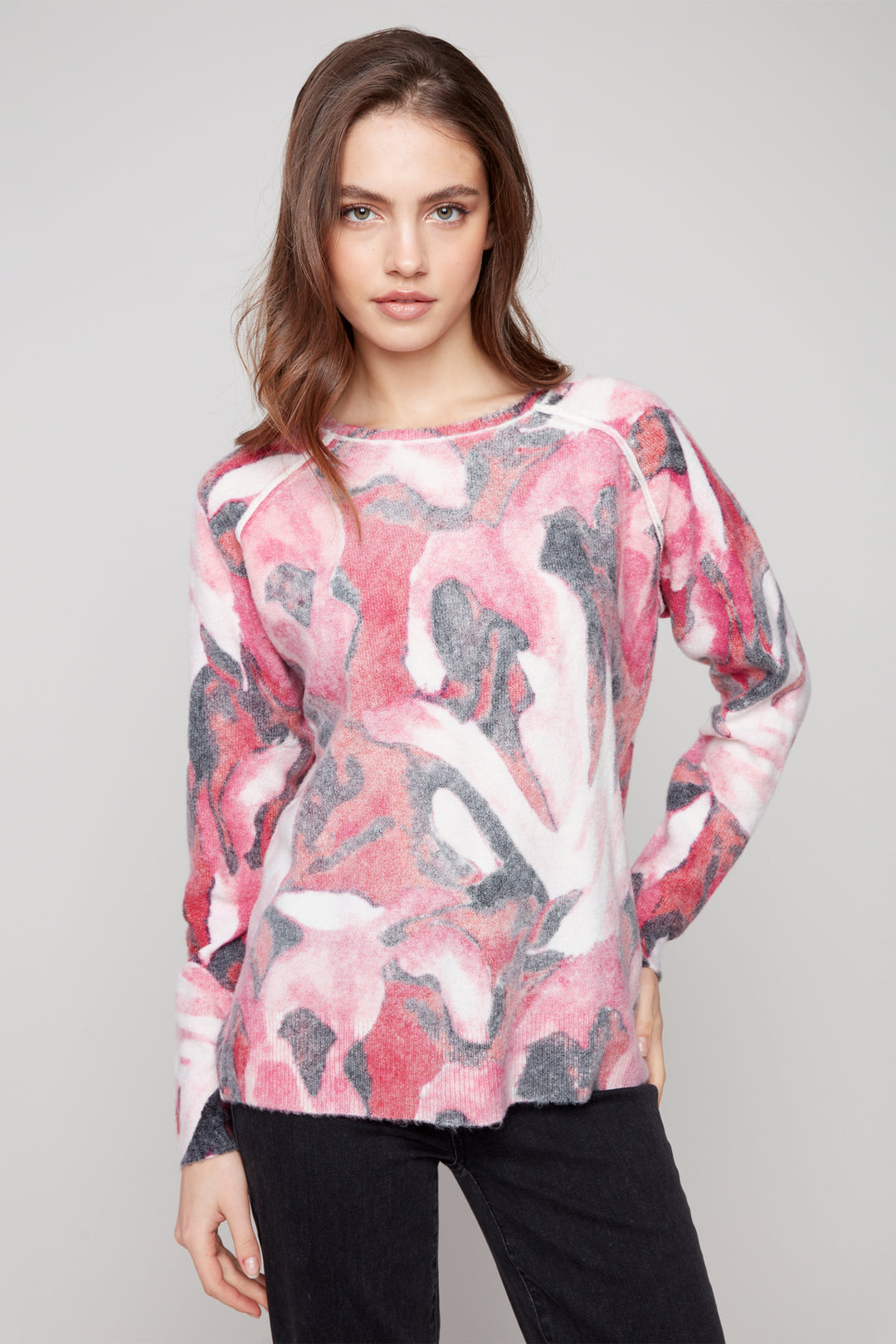 REVERSIBLE CASCADE PRINT SWEATER TOP