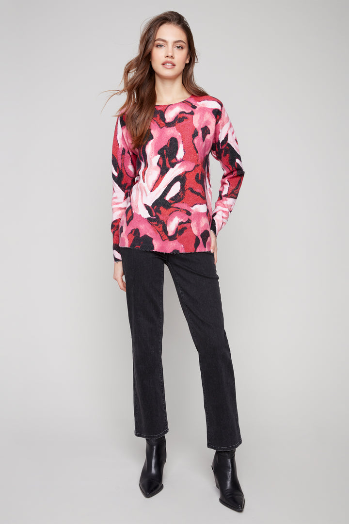 REVERSIBLE CASCADE PRINT SWEATER TOP