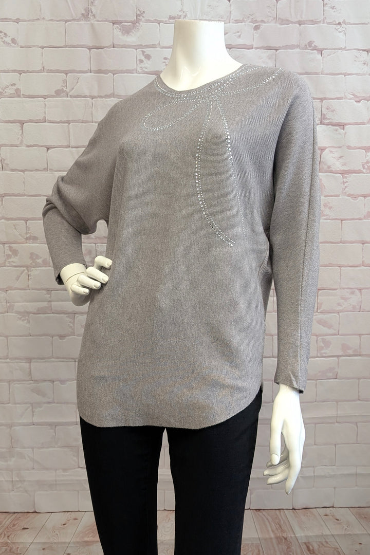DOLMAN SWEATER TOP WITH RHINESTONE BOW