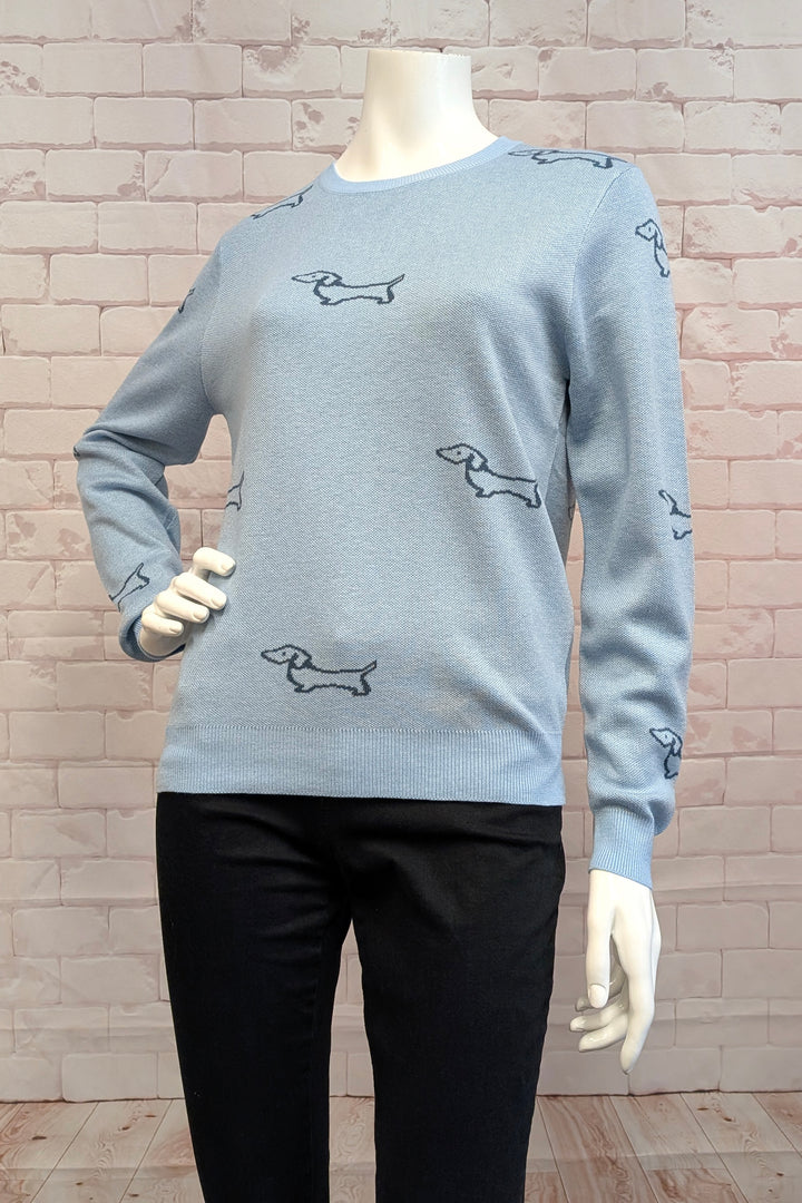 Ness Fall 2025 
This LS sweater top features adorable dachshunds prints that add a playful touch to your casual wardrobe. Its classic crew neck offers timeless comfort, while the contrast ribbed hem and cuffs provide a stylish finish. 