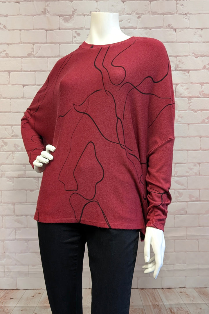 SQUIGGLE PRINT DOLMAN SWEATER TOP