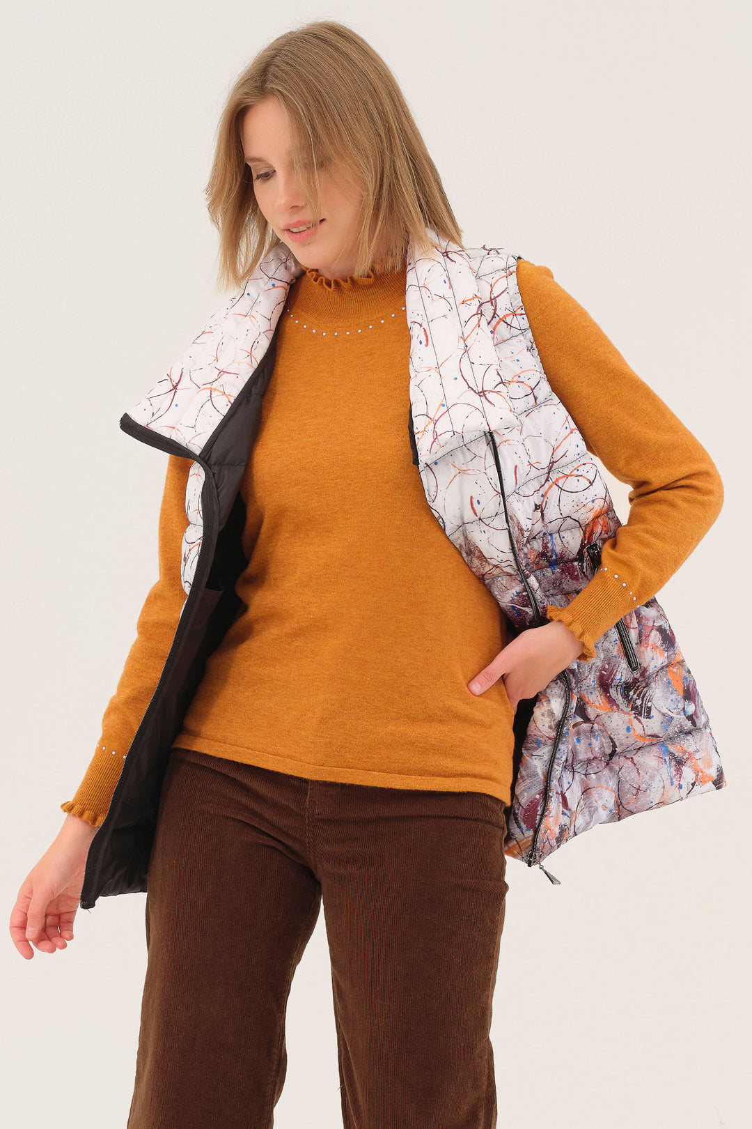 SHIRRED MOCK NECK SWEATER TOP