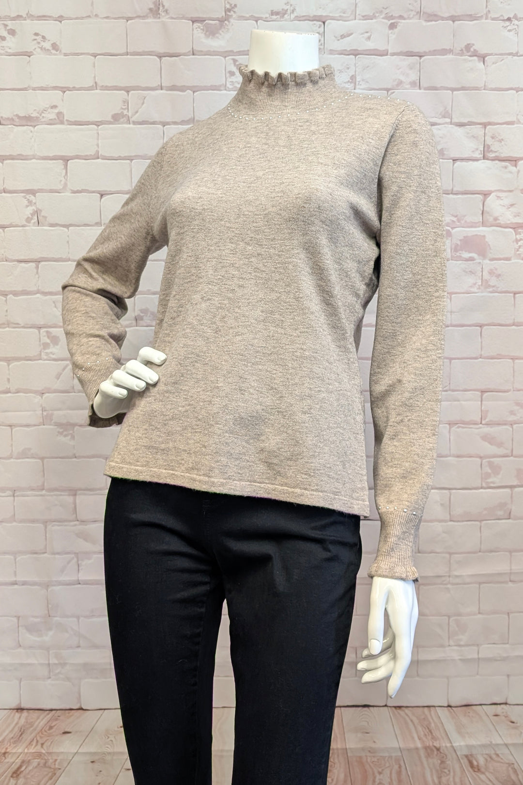 SHIRRED MOCK NECK SWEATER TOP