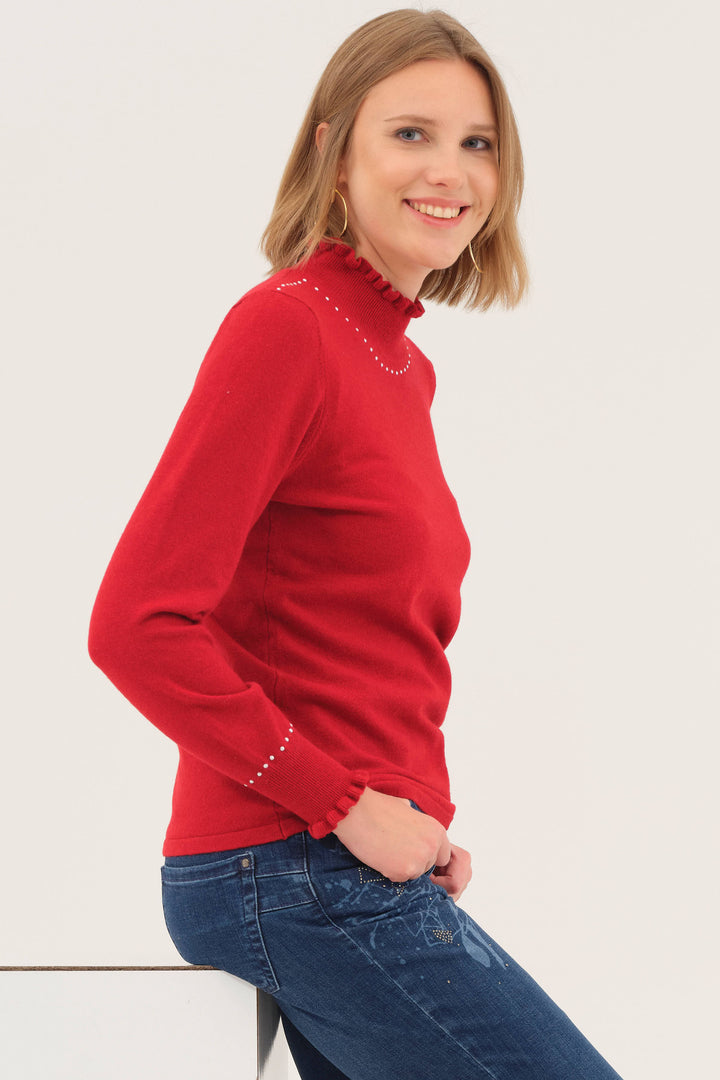 SHIRRED MOCK NECK SWEATER TOP