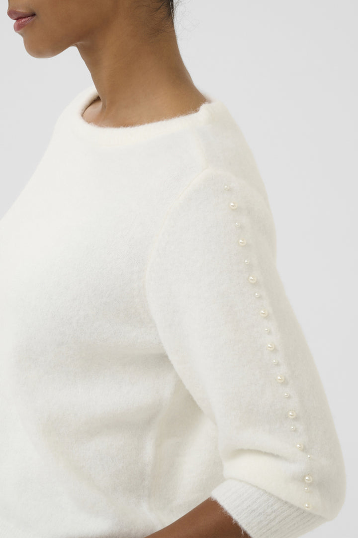 SWEATER TOP WITH PEARL SLEEVE DETAILS