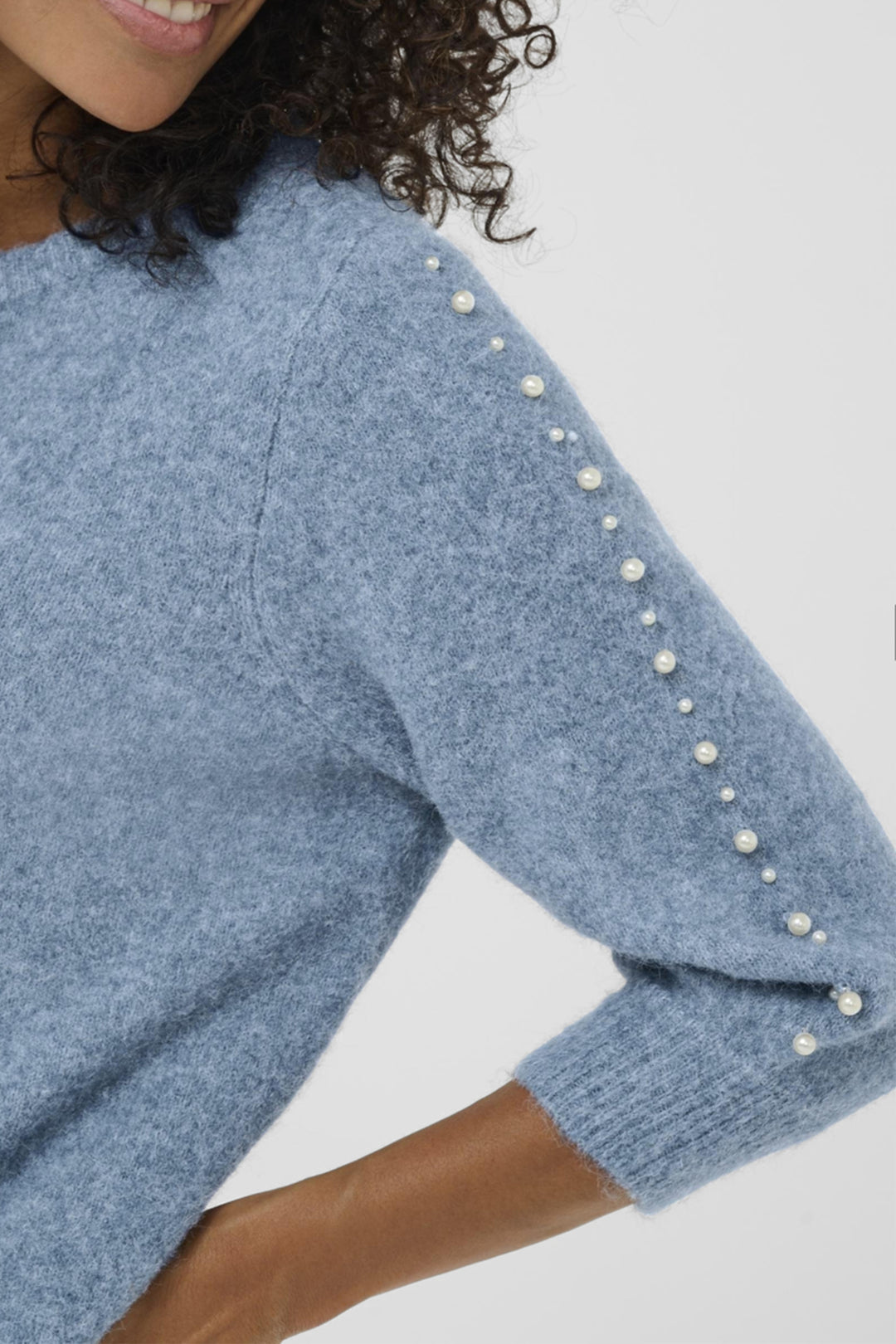 SWEATER TOP WITH PEARL SLEEVE DETAILS