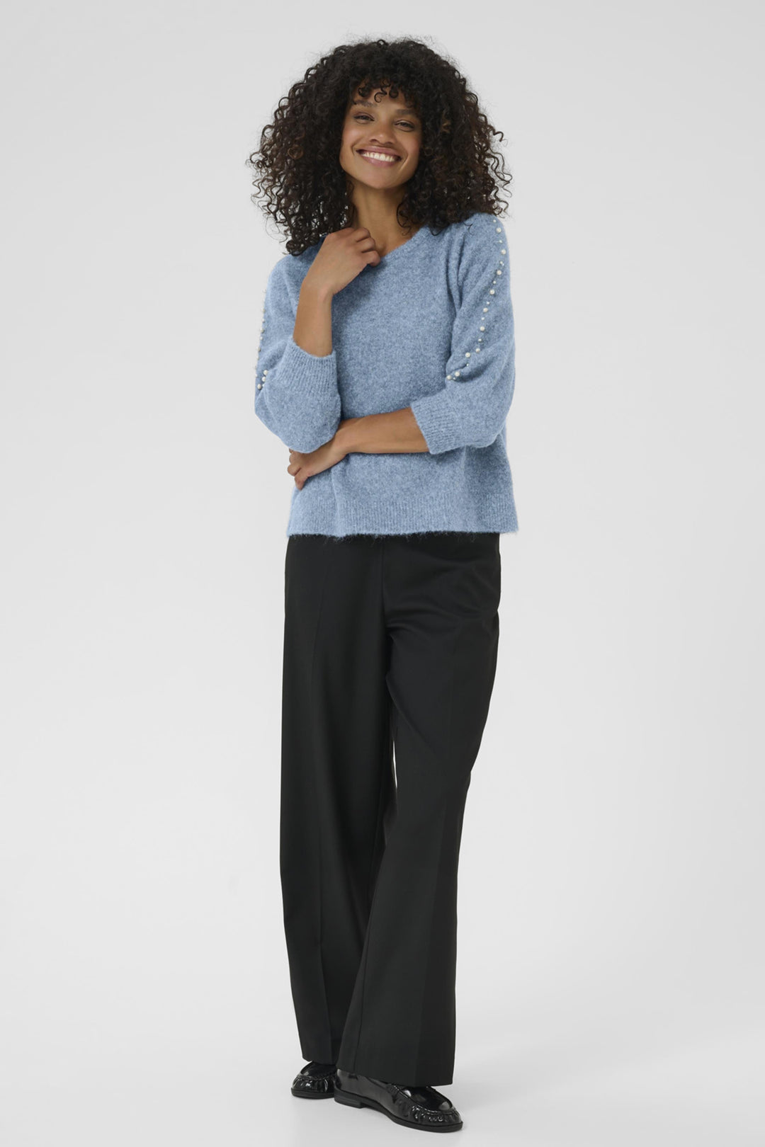 SWEATER TOP WITH PEARL SLEEVE DETAILS