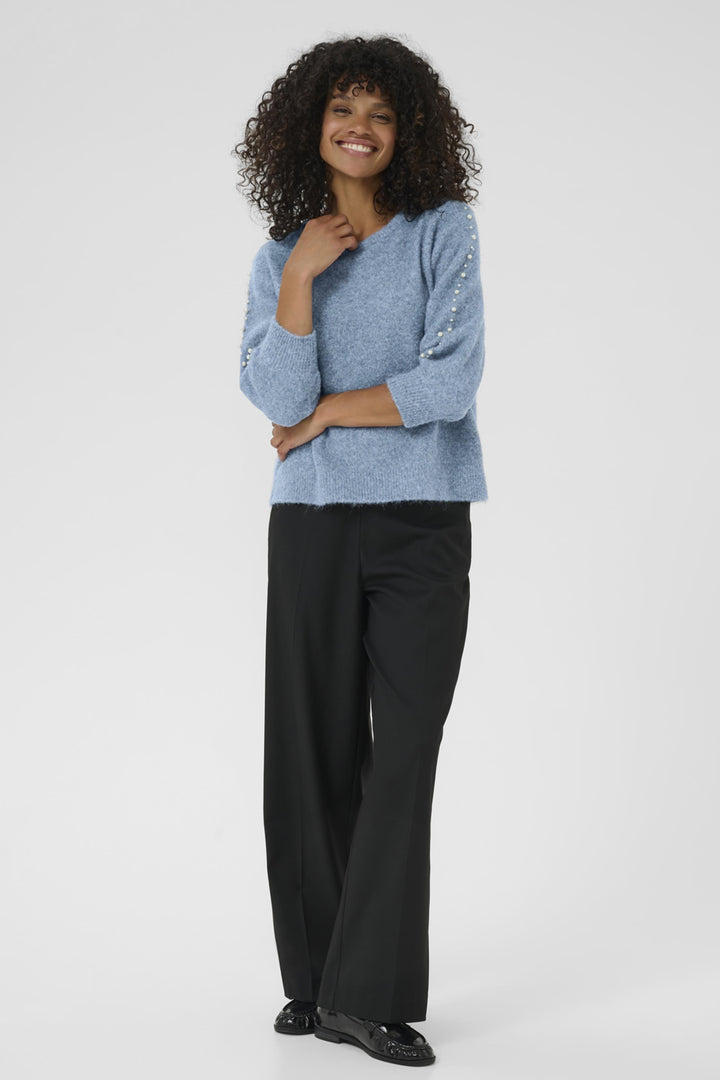 SWEATER TOP WITH PEARL SLEEVE DETAILS