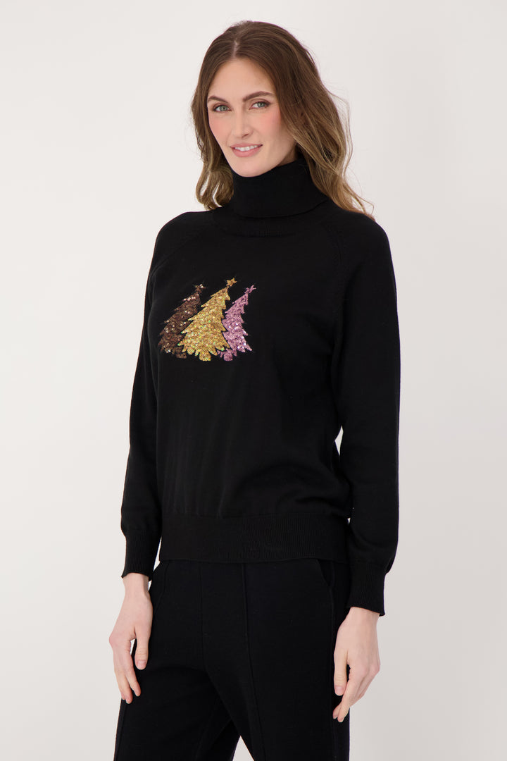 SEQUIN TREES T-NECK SWEATER