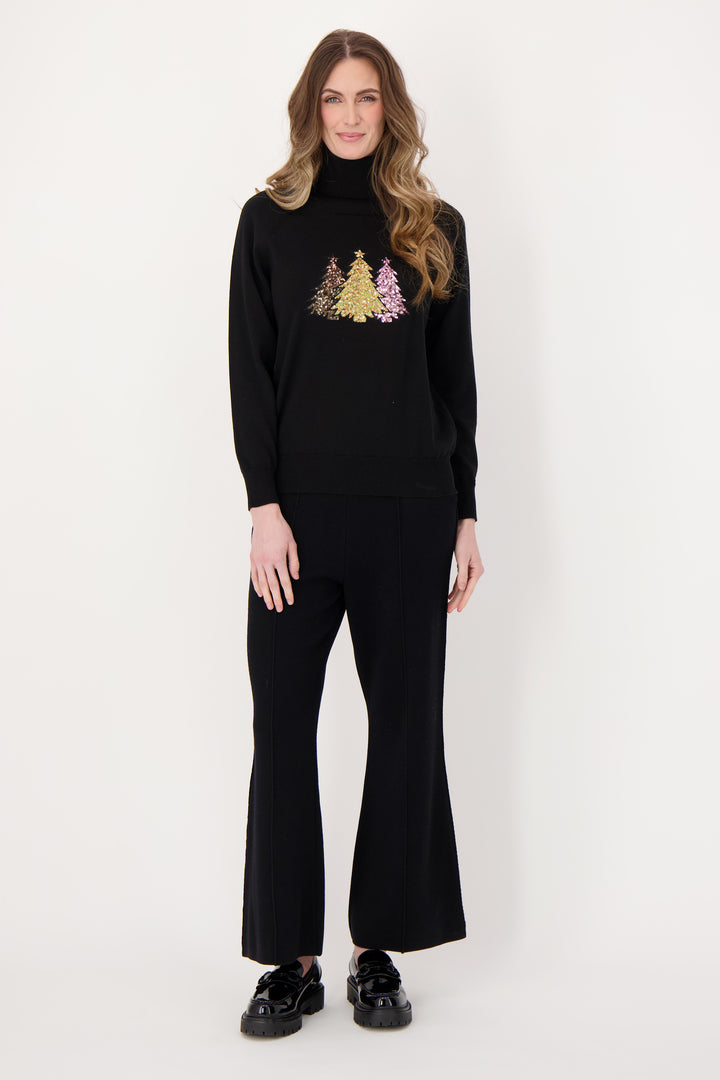SEQUIN TREES T-NECK SWEATER