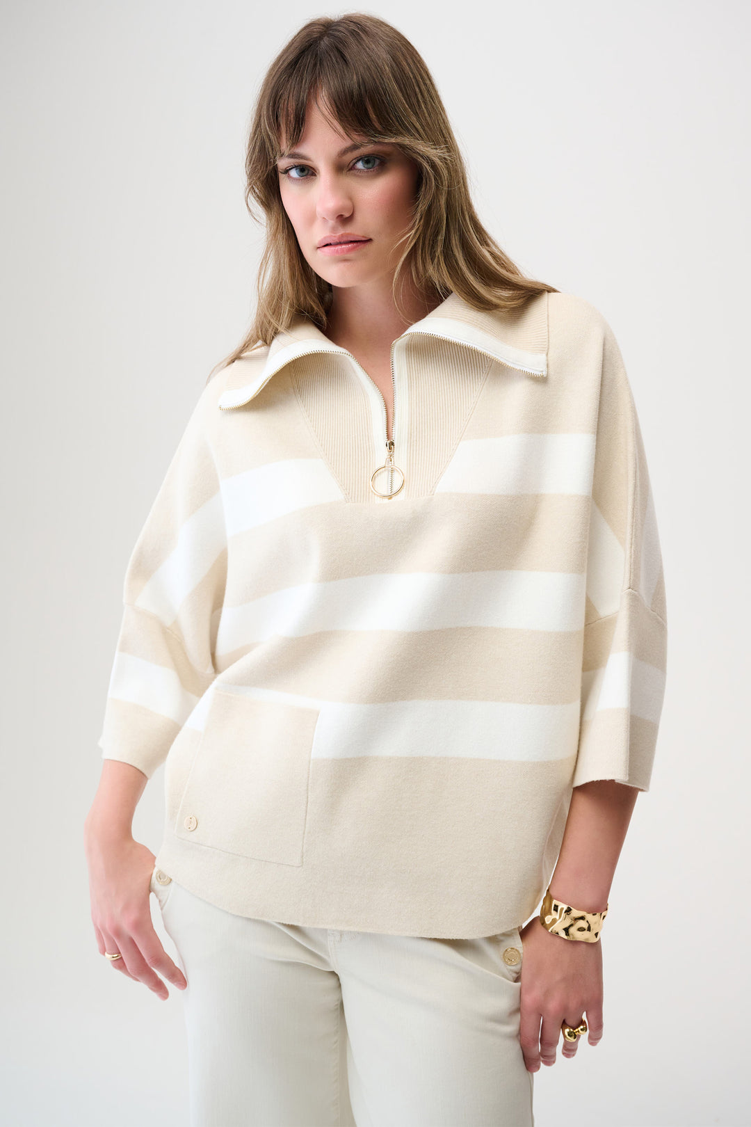 STRIPE TURTLENECK TOP WITH ZIPPER