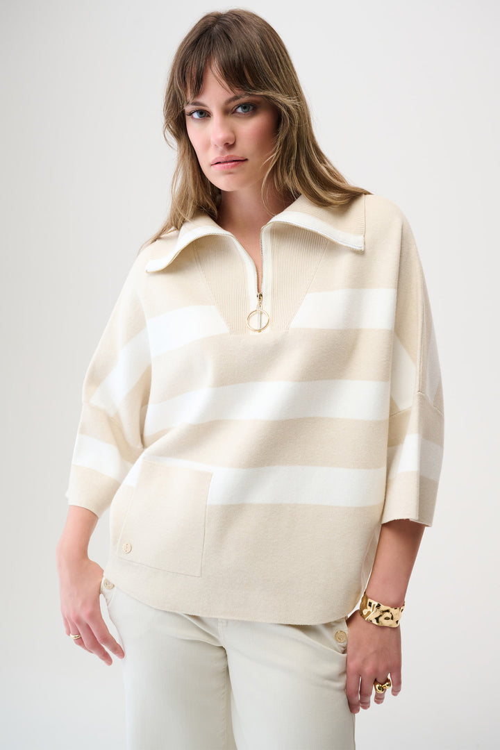 STRIPE TURTLENECK TOP WITH ZIPPER