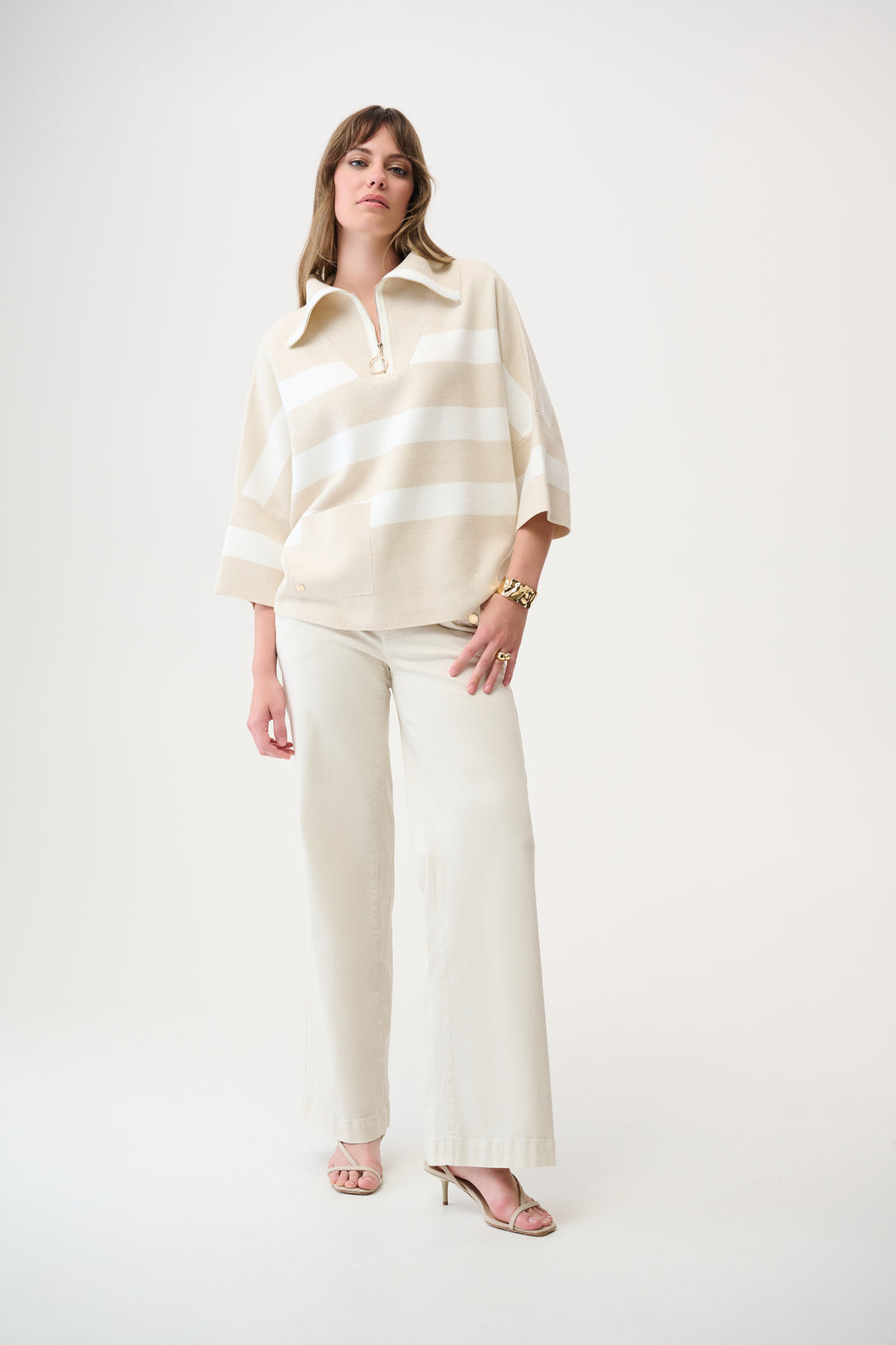 STRIPE TURTLENECK TOP WITH ZIPPER