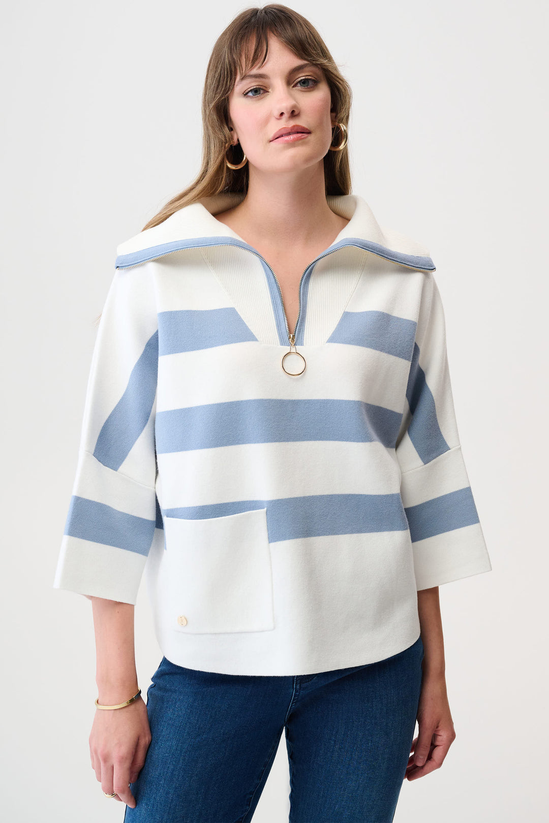 STRIPE TURTLENECK TOP WITH ZIPPER