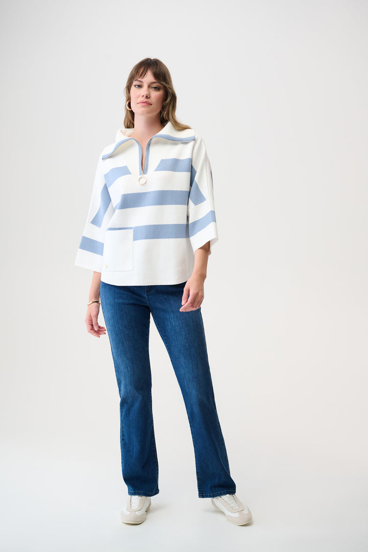 STRIPE TURTLENECK TOP WITH ZIPPER