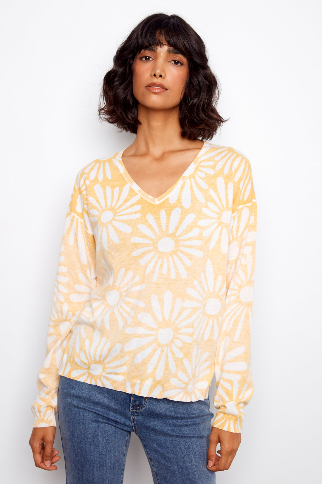 DAISY PRINT LS V-NECK