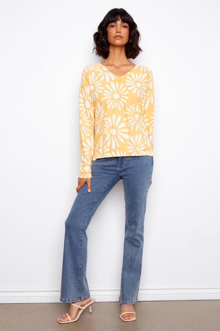 DAISY PRINT LS V-NECK