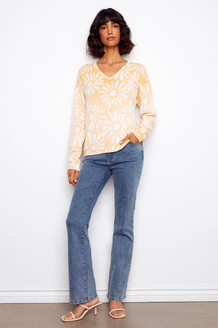 DAISY PRINT LS V-NECK