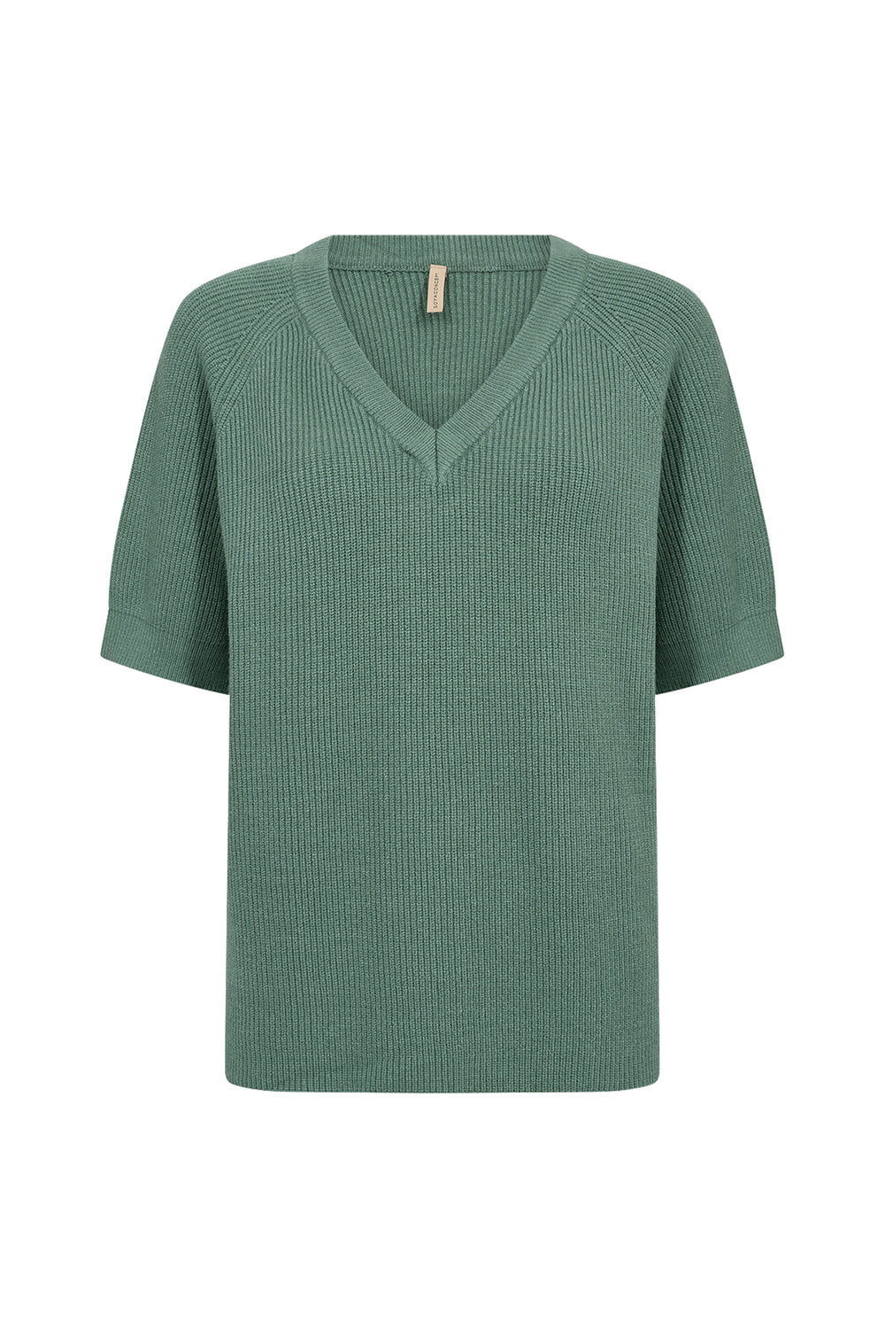 Green ribbed sweater on a white background