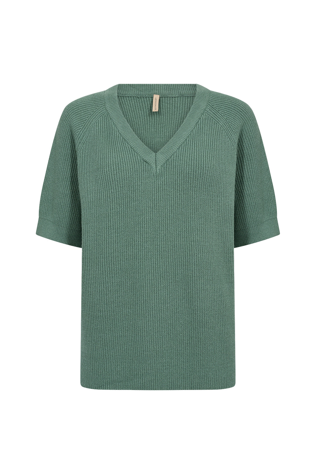 Green ribbed sweater on a white background